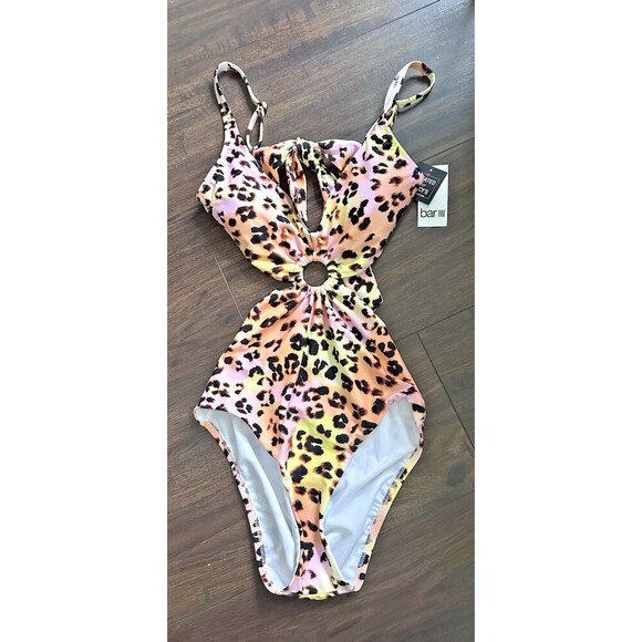 Bar III Women's Animal-Print O-Ring Cutout Monokini one piece Swimsuit Multi S - Picture 3 of 6